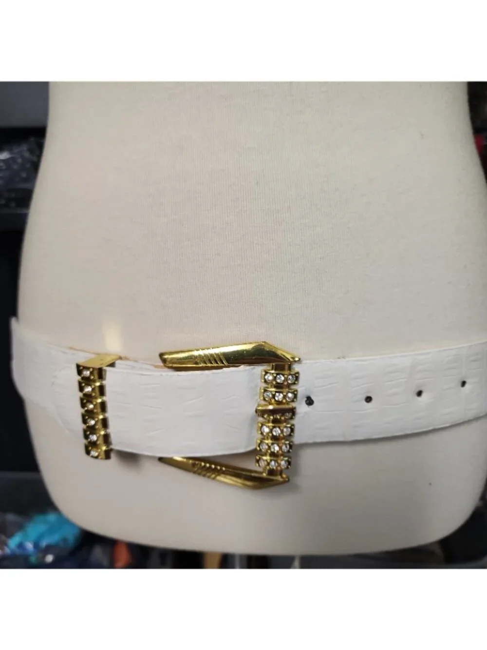 Vintage Art Deco Women's Enameled Rhinestone Belt White Gold Fits 31-35
